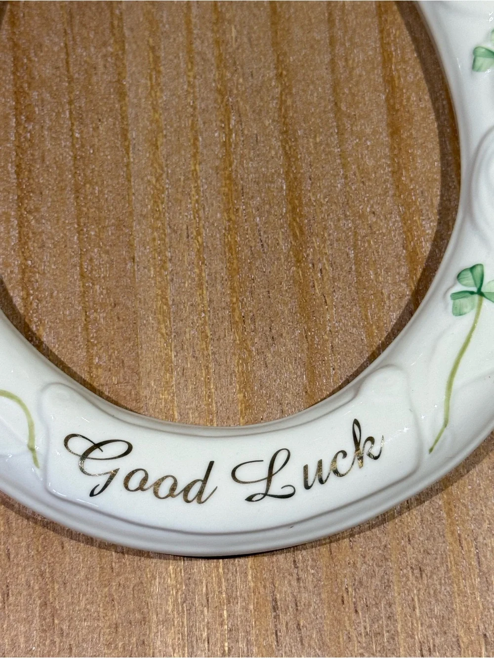 Belleek Good Luck White Ceramic Horseshoe Wall Decor with Green Accents